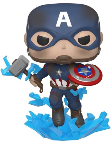 Avengers: Endgame - POP! Vinyl Figure Captain America con Scudo Rotto e Mjölnir 9 cm