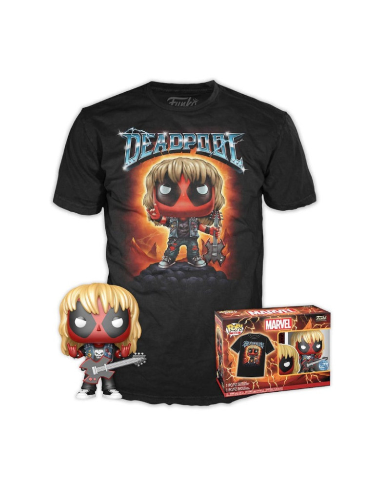 Deadpool - Pop Funko e Tee Box Deadpool Heavy Metal Band Exclusive 9 Cm (T-Shirt L)